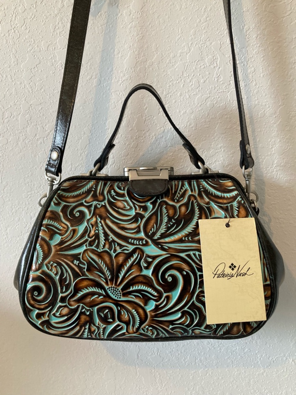 Patricia Nash Turquoise Tooled Italian leather shoulder purse